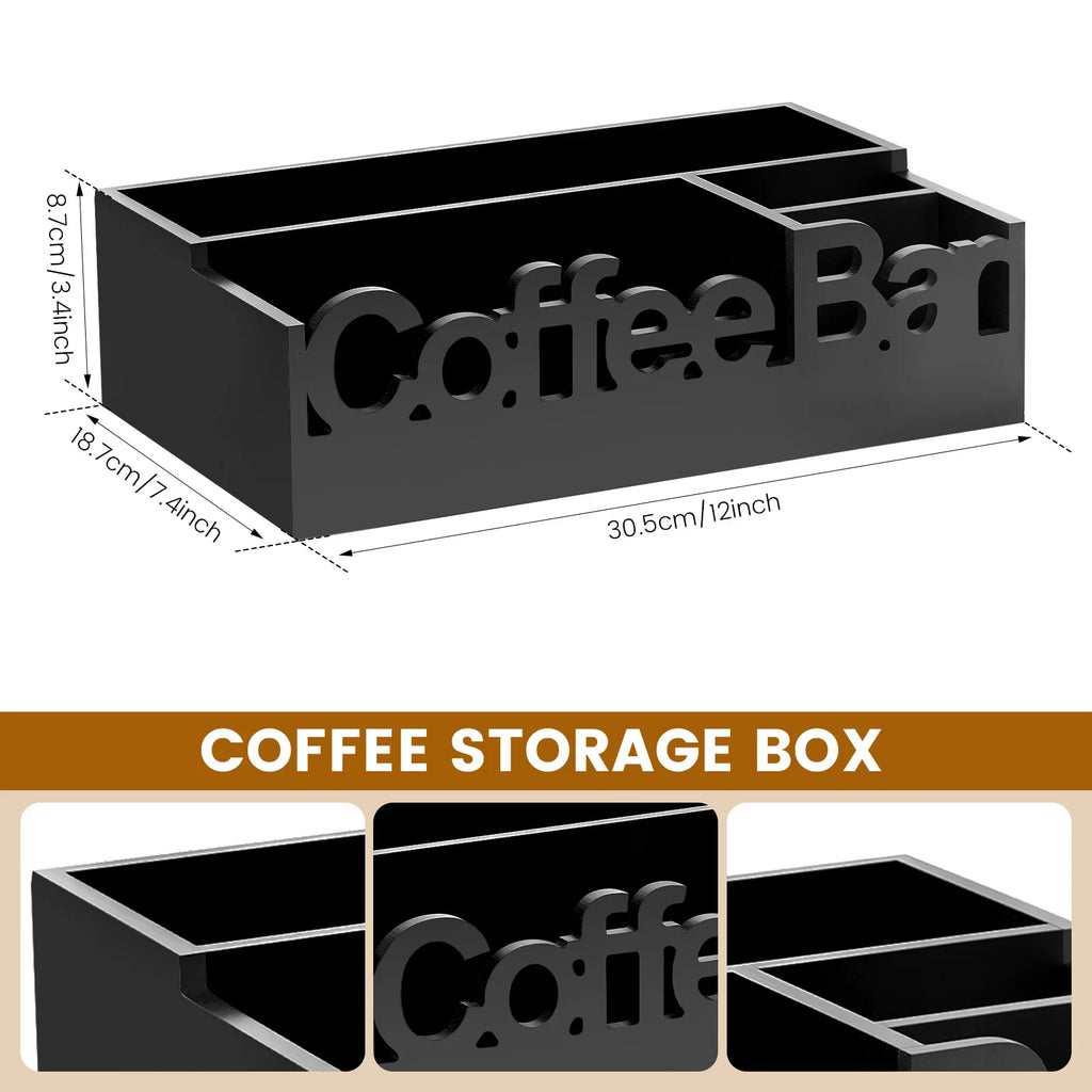 Coffee Bar Organizer,  5 Compartments Coffee, & Condiments Premium Storage Organizer