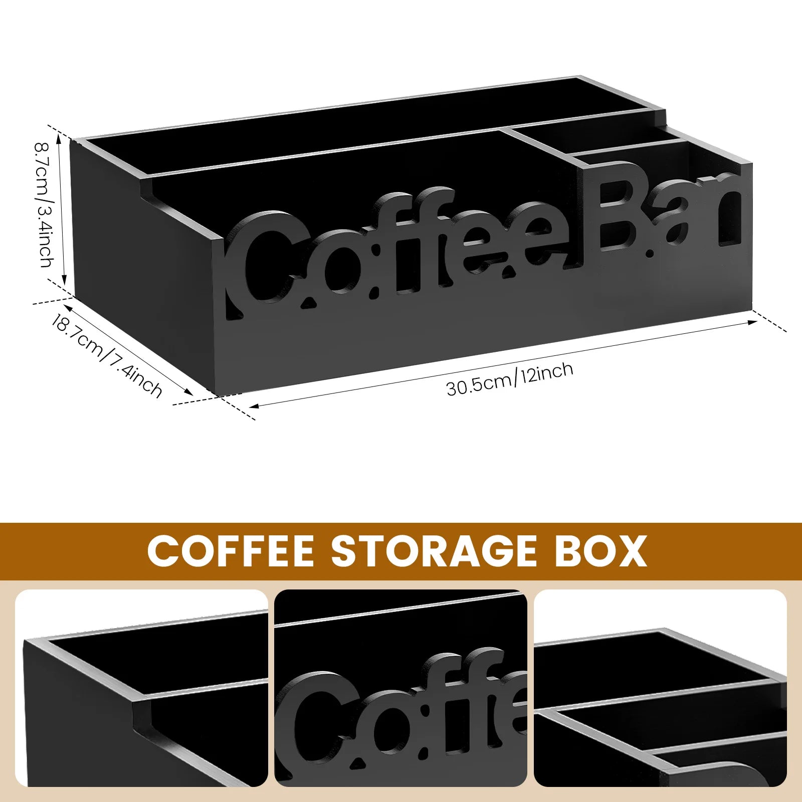 Coffee Bar Organizer,  5 Compartments Coffee, & Condiments Premium Storage Organizer