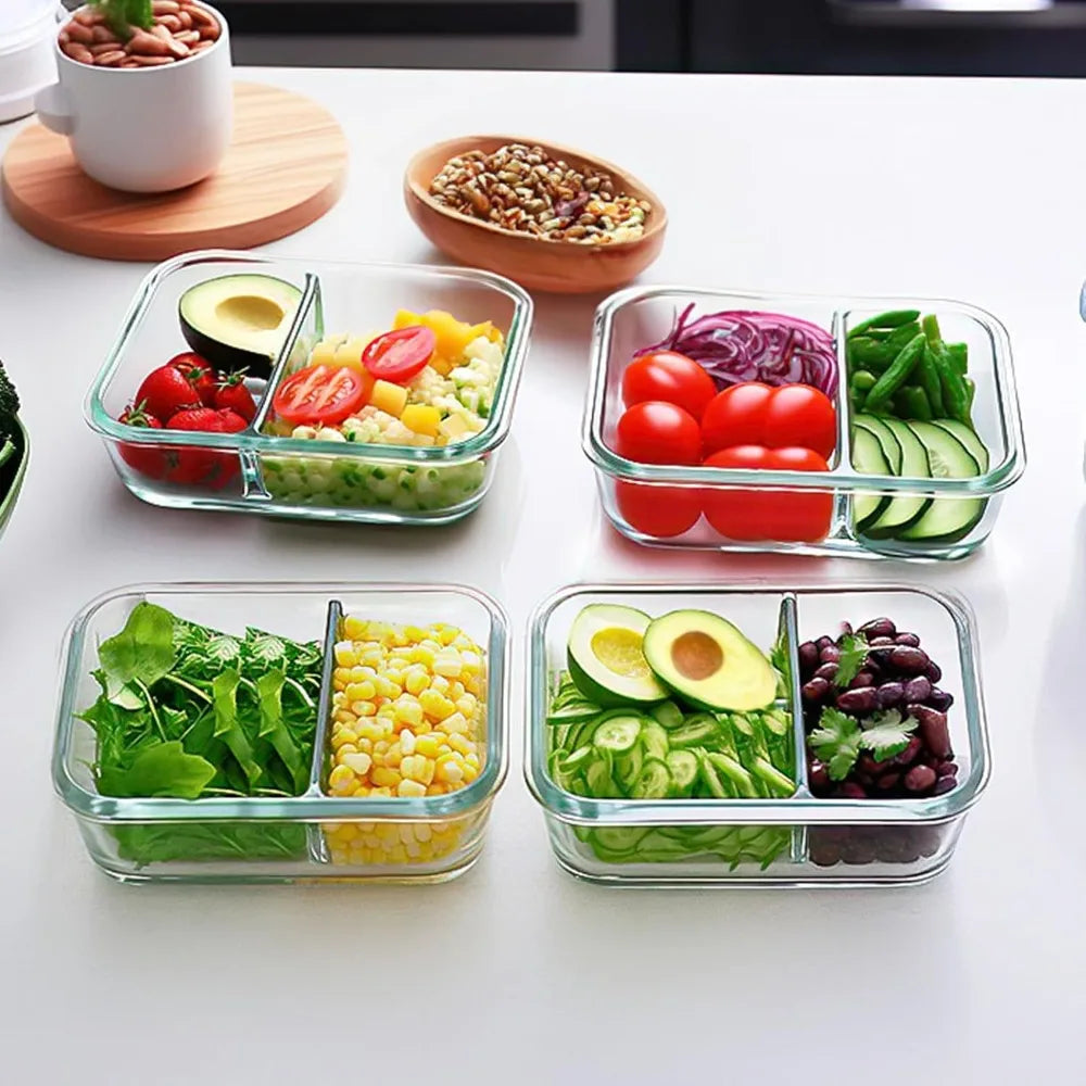2 Compartment Glass Meal Prep Containers | 10-Piece Set