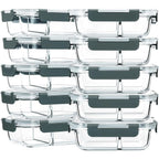 2 Compartment Glass Meal Prep Containers | 10-Piece Set